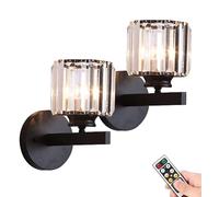 GWJKG Battery Operated Wall Sconces 2 Pack, Rechargeable Wireless with Remote, Black Glass Shade Lamp for Bathroom, Bedroom, Living Room, Fireplace Decor