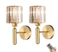 GWJKG Battery Operated Wireless Sconces Set of Rechargeable Dimmable Crystal Shade Lights for Living Room, Bathroom, Bedroom, Hallway - Non-Hardwired Wall Lamps