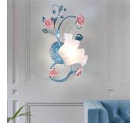 GWJKG Blue Iron E27 Flower Glass Shade Vintage Wall Lamp French Pastoral Style Indoor Mounted Lighting Living Room Restaurant Decor(Left)