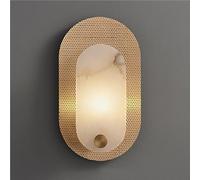 GWJKG Brass Alabaster G9 Sconces Nature Stone Light Marble Lamp Gold Round Indoor Wall Lighting for Bedroom Living Stairs Dining Room Bedside(Oval)