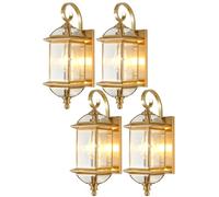 GWJKG Brass Outdoor Wall Light - European Style Glass, Waterproof IP65, Gold Wall-Mounted Lamp for Porch, Garden, Garage, Front Door, Patio, Balcony