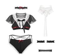 GWJKG Bridal Lingerie Anime Maid Outfit Bra and Panty Sets Lace Oversleeve Cute