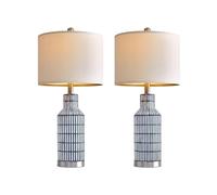 GWJKG Ceramic Bedside Farmhouse Table Lamp Decorating Office Bedroom, 24.5 Inch Suitable for Living Room, Dormitory, Office,(25"-Blue-2Pack)