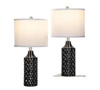 GWJKG Ceramic Table Lamp 2-Piece Set, Diamond Raised Texture, 3-Way Dimming, Bedroom Bedside Suitable for Living Room, Dormitory, Office,(Black)