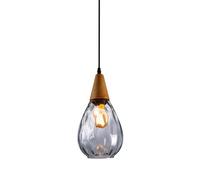 GWJKG Clear Pendant Light Hammered Glass Wall Lamp, Teardrop Dome Chandelier, Wood Hanging Fixture for Dining Room & Island, Socket, 16cm Diameter