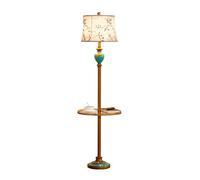 GWJKG Corner American Retro with Shelves Fabric Lampshade Light Bedroom Bedside Iron Resin Standing Lamp Floor Lamps for Living Room