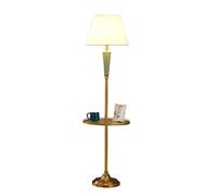 GWJKG Corner Metal with Tempered Glass Table Standing Lamp Fabric Lampshade Bedroom Floor Lamps for Living Room