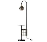 GWJKG Corner with Iron Shelf Coffee Table Standing Glass Lampshade Sturdy Marble Base High Pole Lamp Floor Lamps for Living Room, Black