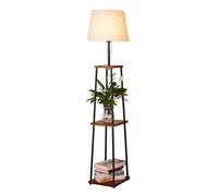 GWJKG Corner Wood Light with 3 Layers Shelf Standing Lamp Fabric Lampshade Bedroom Office Floor Lamps for Living Room