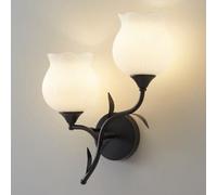 GWJKG Elegant White Flower Glass 13 Inch Iron Mount Indoor Fixture Living Room Restaurant Loft Decorative Wall Lamp for Corridor