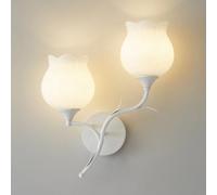 GWJKG Elegant White Flower Glass Light Fixture Living Room Restaurant Loft 13 Inch Iron Wall Mount Lamp with Socket t for Corridor Decoration and Indoor