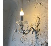 GWJKG French Country Vintage Sconces Traditional Contemporary White Wood Farmhouse 1-Light Crystal Heads Antique Wall Lamp with E26/E27 Base for Girls Bedroom Living Room Hallway Corridor