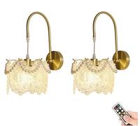 GWJKG French Luxury Crystal Sconces Pack, Battery Operated, Rechargeable Gold Wall Lights, Wireless Dimmable & Timed Lamps for Living Room, Bedroom, Hallway, Bathroom, Vanity