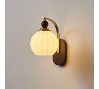 GWJKG Glass Light Fixture Hardwired Wood with Ribbed White Lampshade Stylish Wall for Living Room & Bedroom Bedside Decor