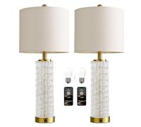 GWJKG Glass Table Lamp 2-Pack with USB A+C Bedroom, Nightstand, Office, Includes 2 Suitable for Living Room, Dormitory, Office,(Gold)