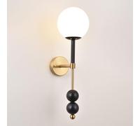 GWJKG Globe Art Deco Wood Wall Lamp with White Glass Shade, Hardwired Fixture for Living Room & Bedroom Decor