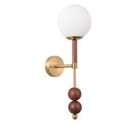 GWJKG Globe Art Deco Wood White Glass Light Fixture, Hardwired Wall Lamp for Living Room & Bedroom Decor