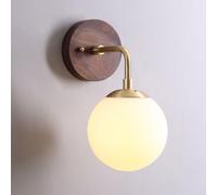 GWJKG Globe Wood Light White Glass Lamp Bedside Sconces Fixture Hardwired Wall Lights for Living Room Bedroom Hallway Home Decor