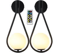 GWJKG Gold Wireless Sconces 2 Pack Remote Controlled Indoor Battery Operated Metal Circle Brass Finish Swing Arm Wall Lamps Decorative Fixtures for Living Room Bedroo