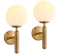 GWJKG Golden Globe Glass Light Set of 2 with Remote Control Battery Operated Indoor Wireless Metal Wall Lamp for Bedside Bedroom Bathroom Loft Decor