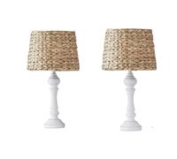 GWJKG Inch Farmhouse Table 2 Pack with Rattan Lampshade, Bohemian Style Cottage Wicker Lamp Bedroom Suitable for Living Room, Dormitory, Office,(White)