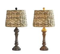 GWJKG Inch Farmhouse Table 2 Pack with Rattan Lampshade, Bohemian Style Cottage Wicker Lamp Bedroom Suitable for Living Room, Dormitory, Office,(Brown)