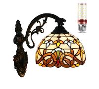 GWJKG Inch Style Wall Light, Vintage Baroque Stained Glass for Bedroom, Living Room, Hallway, Kitchen & Lounge Decor, Elegant Art Deco Fixture