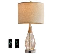 GWJKG Inch Vintage Farmhouse Lamp Set of 2 with USB A+C Rattan Glass Bedside Table Night Light Bedroom Suitable for Living Room, Dormitory, Office,(White)