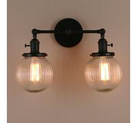 GWJKG Industrial Black Double Wall Lights, Loft Bar Kitchen Fixture with Ribbed Clear Glass Shades - Stylish Indoor for Home Decor