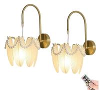 GWJKG Light Luxury Crystal Sconces 2 Pack Gold Rechargeable Battery Operated, Wireless Dimmable, Timed Wall Lamps for Living Room, Bedroom, Hallway, Bathroom, Vanity Decor.