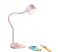 GWJKG Metal High Efficiency Gooseneck Desk Lamp with USB C + A Charging Ports, Dimmable, Nightstand, Home Office Suitable for Living Room, Dormitory, Office,(Pink)