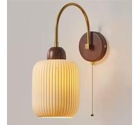 GWJKG Mid Century Brass Sconce Milk Glass Gooseneck Light Wood Farmhouse Vintage Gold Wall Lamp with Pull Chain Switch & E26 Base for Bedroom Living Room Kitchen Bedside Hallway
