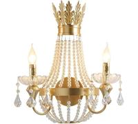 GWJKG Mid Century Vintage Gold French Country Pearl Decor Antique Wall Light Fixture with E12 Base for Bedroom Farmhouse Living Dining Room Hallway