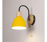 GWJKG Nordic Iron and Wood Wall Lamp with Pull Chain for Bedroom, Living Room