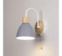 GWJKG Nordic Iron and Wood Wall Lamp with Pull Chain for Bedroom, Living Room