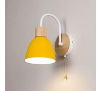 GWJKG Nordic Iron and Wood Wall Lamp with Pull Chain for Bedroom, Living Room