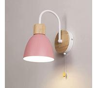 GWJKG Nordic Iron and Wood Wall Lamp with Pull Chain for Bedroom, Living Room