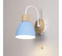 GWJKG Nordic Iron and Wood Wall Lamp with Pull Chain for Bedroom, Living Room