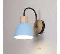 GWJKG Nordic Iron and Wood Wall Lamp with Pull Chain for Bedroom, Living Room