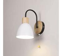 GWJKG Nordic Iron and Wood Wall Lamp with Pull Chain for Bedroom, Living Room