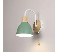 GWJKG Nordic Iron and Wood Wall Lamp with Pull Chain for Bedroom, Living Room