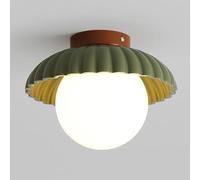 GWJKG Nordic Semi-Flush Mount Lamp, Small Glass Shade Fixture Hallway, G9 Socket Round Resin Ceiling Light for Entryway & Corridor (Green)
