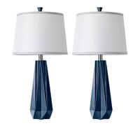 GWJKG Resin Table Lamp Set of Color Temperatures, with Linen Shade, Nightstand Bedroom Office Decor, 2 Included Suitable for Living Room, Dormitory, Office,(Blue)
