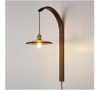 GWJKG Rustic Vintage Wood Sconce Plug-in Mounted Light Amber Glass Shade Wall Lamp with E26/E27 Base for Bedroom Living Room Hallway Study Nursery