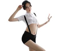 GWJKG School Girl Lingerie College Uniform Lingerie Suspender Shorts and Shirt White Suit
