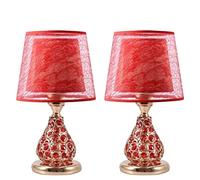 GWJKG Set of Crystal Warm Bedroom Bedside Night Light, Hotel Wedding Decoration Lamp Table Lamps For Living Room Color Red Size : Push But