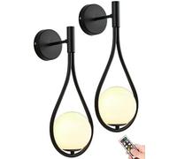 GWJKG Set of Glass Globe Wall Sconces Battery Operated & USB Rechargeable, Wireless Remote Control, No Wiring Needed, Elegant Gold Brass Indoor Lamps for Living Room, Bedroom, Bathroom