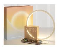 GWJKG Sunrise Digital Alarm Clock, Progressive Wake-up Light, Dimmable, Snooze Function, Dual Clocks, for Heavy Sleepers(Wood Grain)