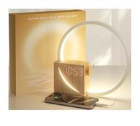 GWJKG Sunrise Digital Alarm Clock, Progressive Wake-up Light, Dimmable, Snooze Function, Dual Clocks, for Heavy Sleepers(New Wood Grain)