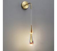 GWJKG Teardrop Light, 5W Pendant Lamp with Crystal Shade, Stylish Aluminum Wall for Bedroom, Black/Gold, Elegant Bedside